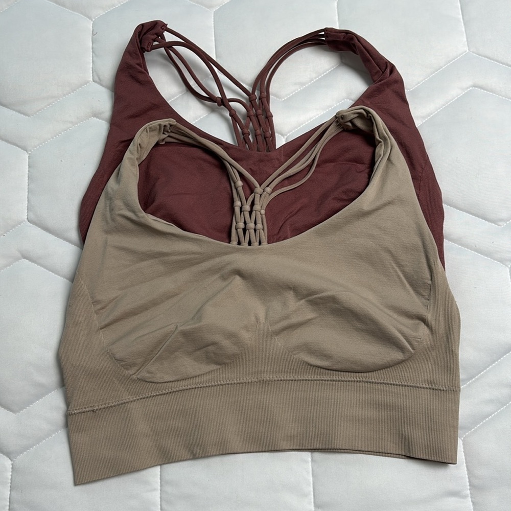 Women's Strappy Back Bralette - Brown and Tan 2 profit sports bras braided back - Picture 2 of 2